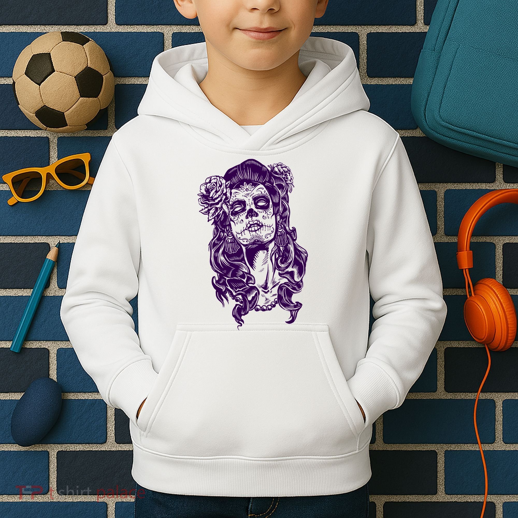 Day Of The Dead Illustration Skeleton Kids Hoodie