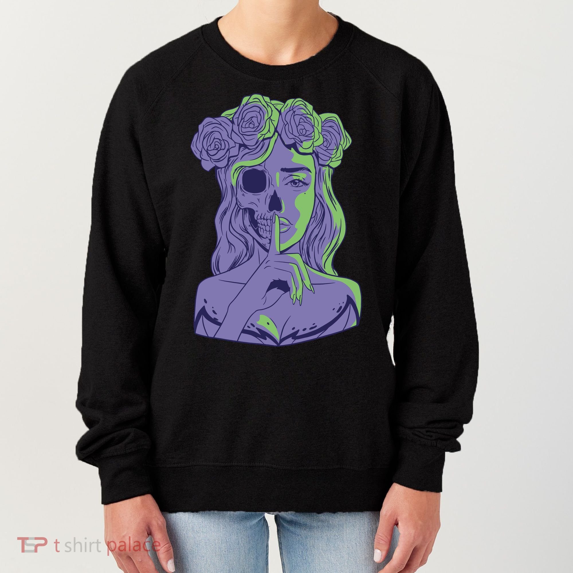 Scary Girl Skeleton Floral Women's Sweatshirt