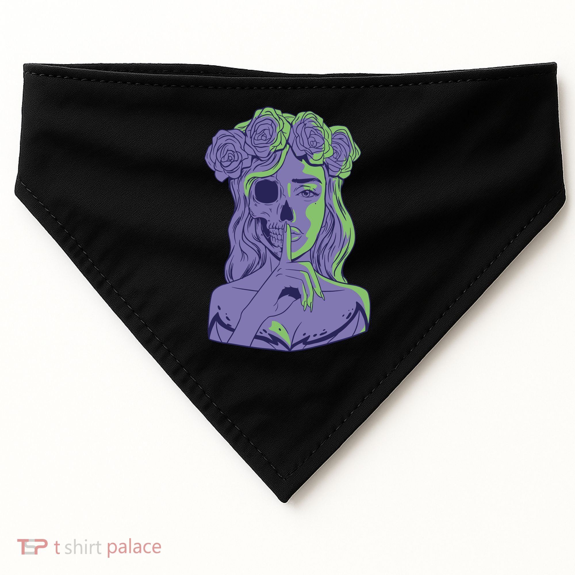 Scary Girl Skeleton Floral USA-Made Doggie Bandana