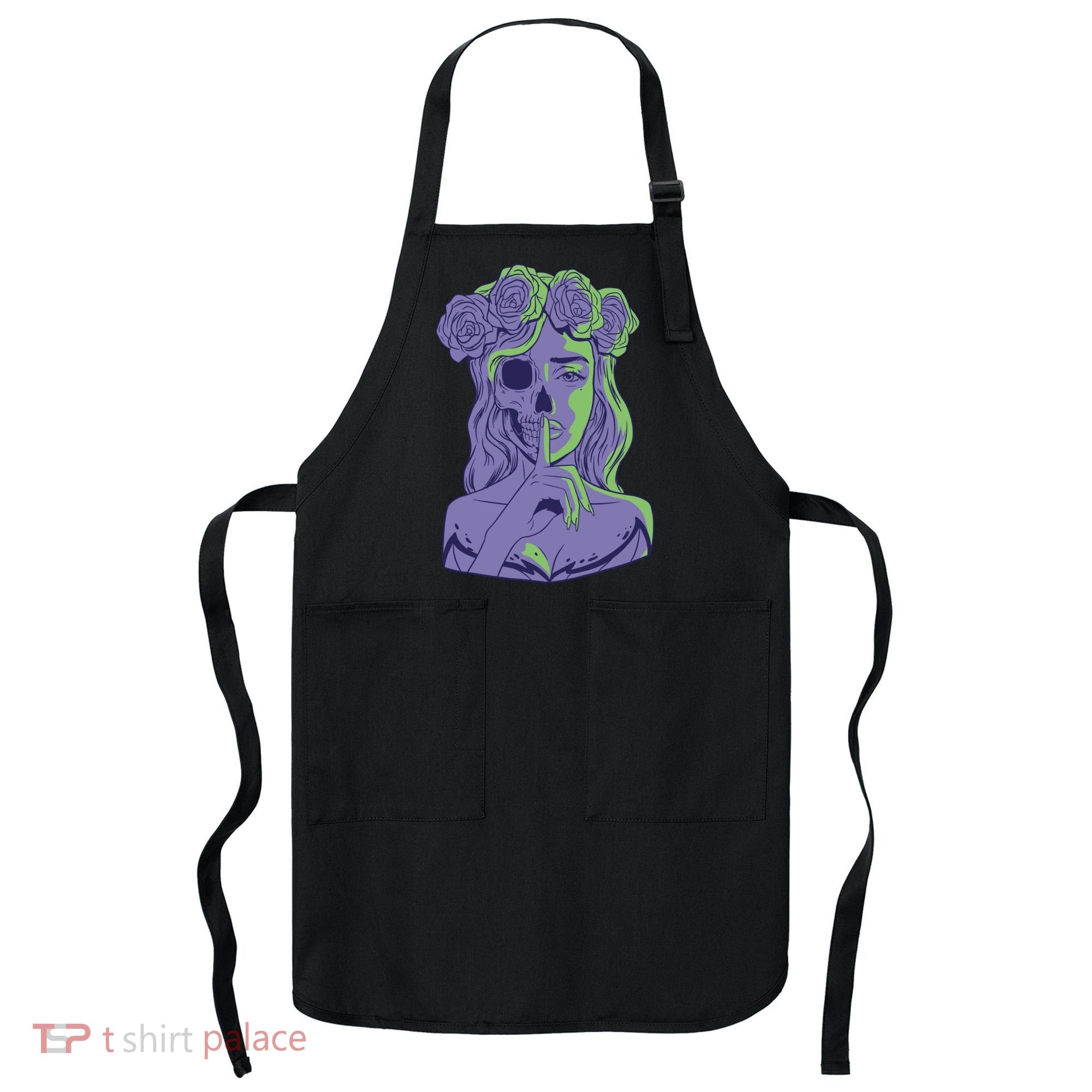 Scary Girl Skeleton Floral Apron