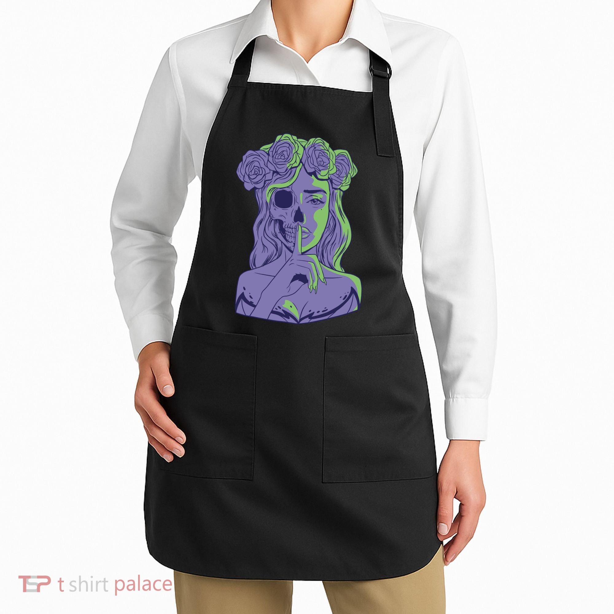 Scary Girl Skeleton Floral Apron