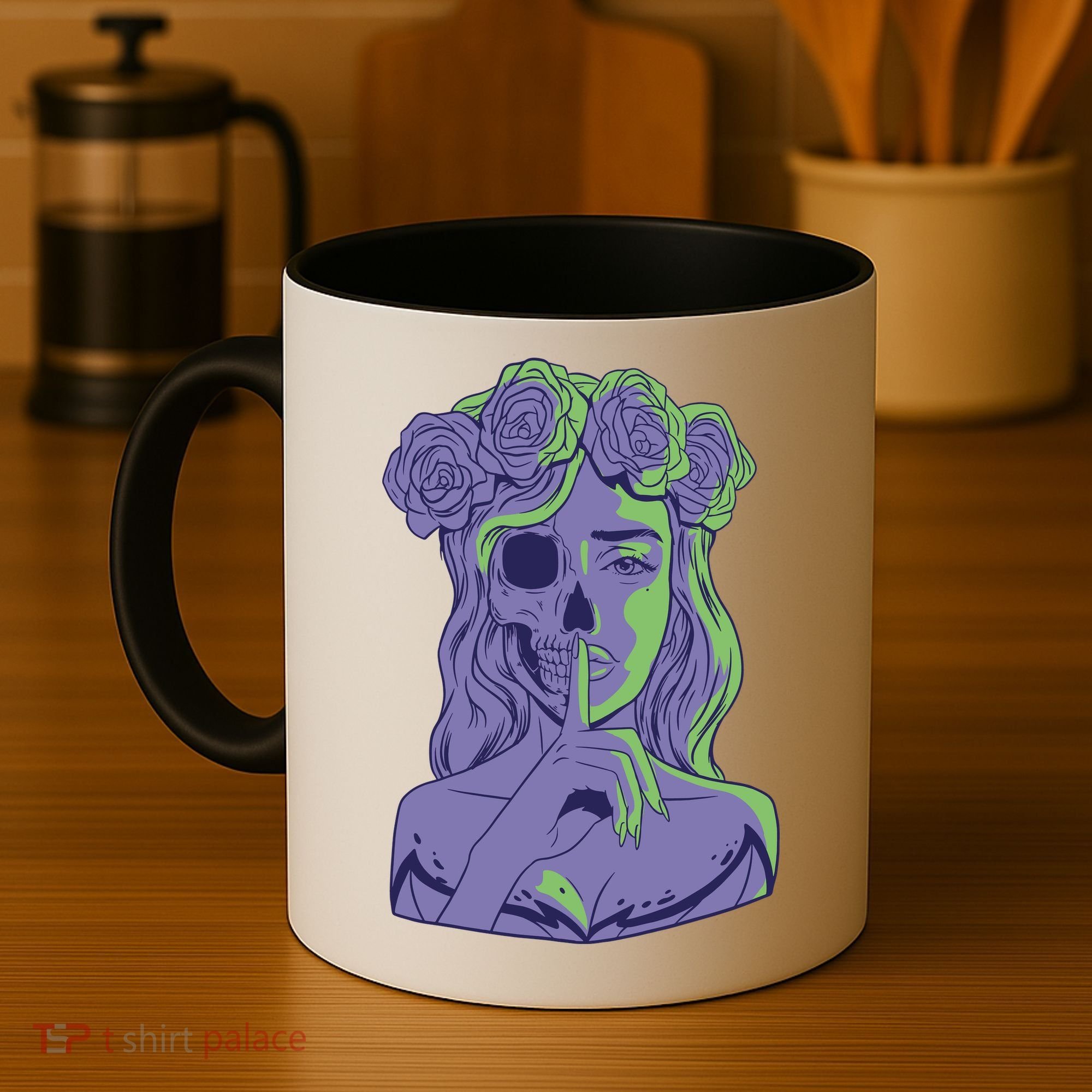 Scary Girl Skeleton Floral Coffee Mug