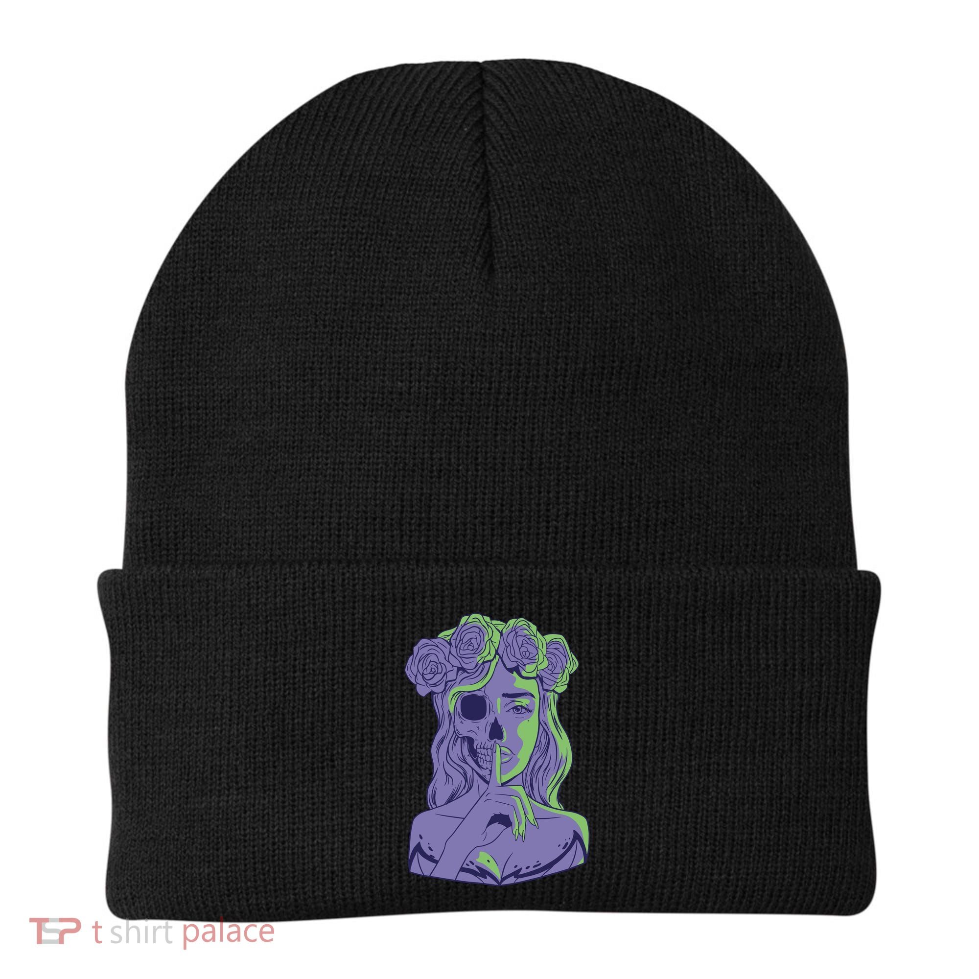 Scary Girl Skeleton Floral Beanie