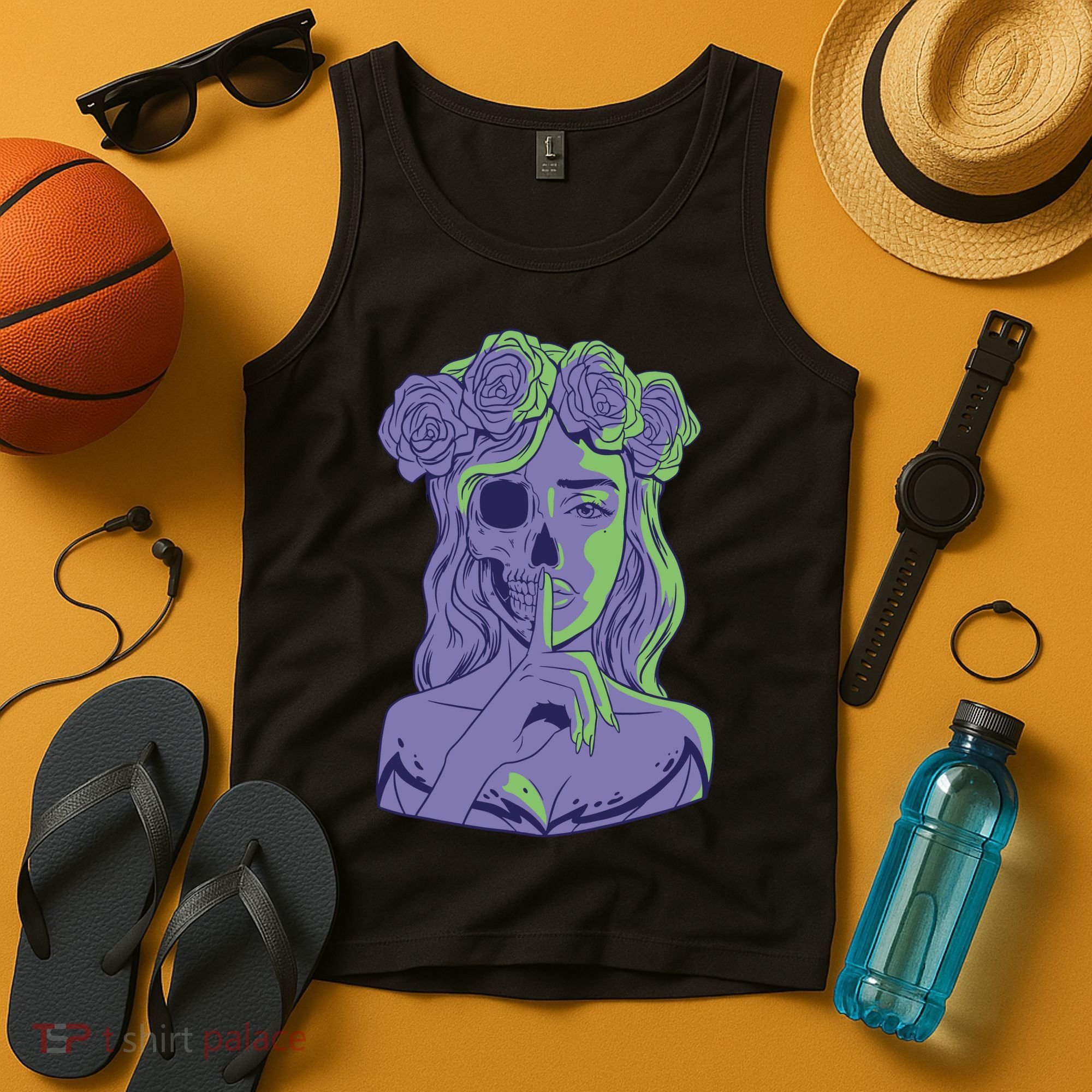 Scary Girl Skeleton Floral Tank Top