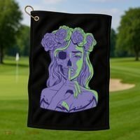 Scary Girl Skeleton Floral Golf Towel thumb 1