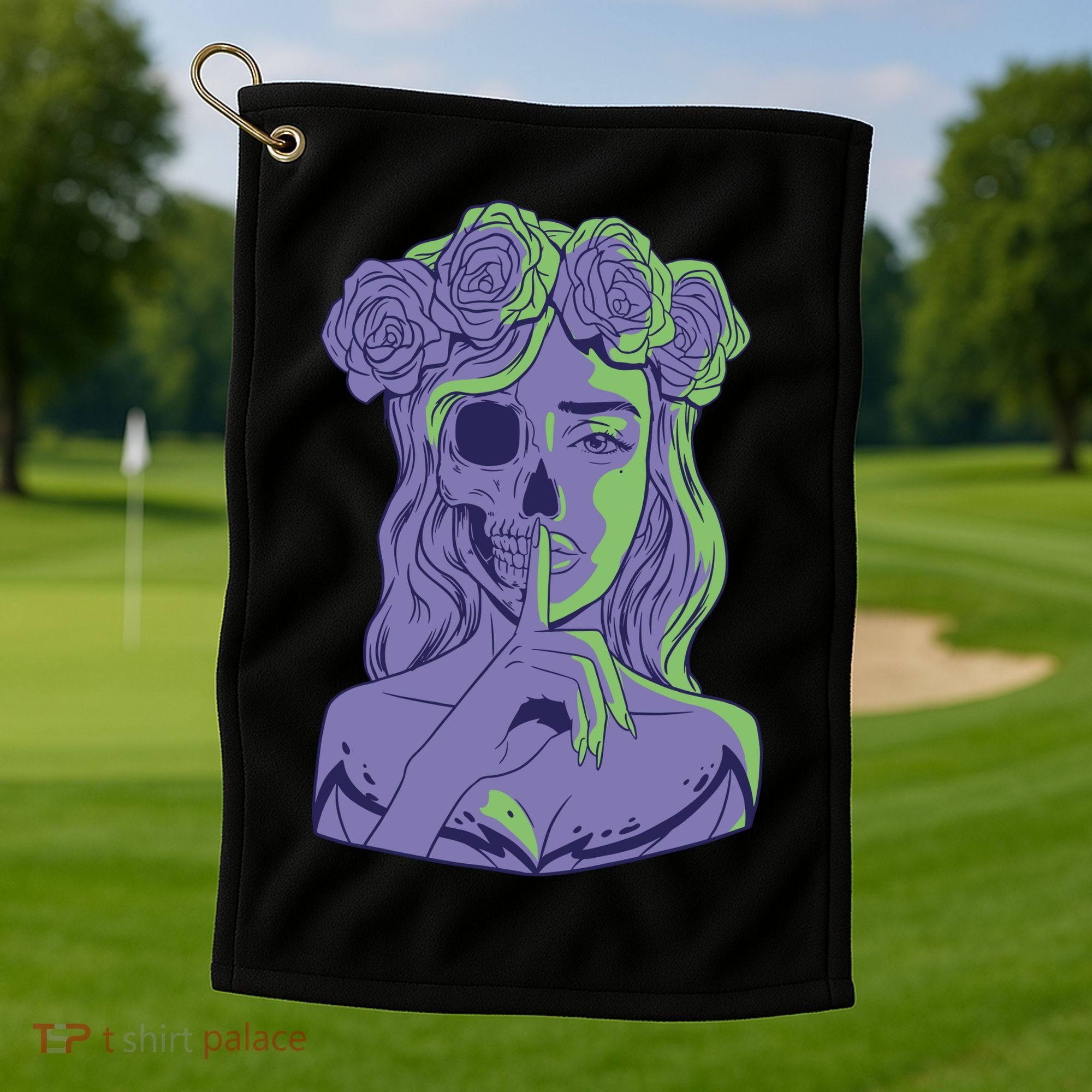 Scary Girl Skeleton Floral Golf Towel