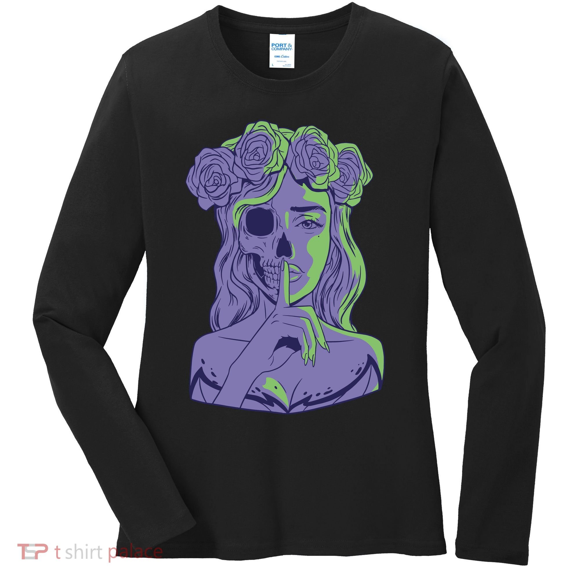 Scary Girl Skeleton Floral Women's Long Sleeve Shirt