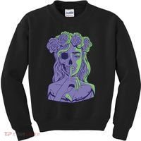 Scary Girl Skeleton Floral Kids Sweatshirt thumb 0