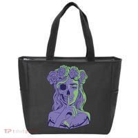 Scary Girl Skeleton Floral Tote Bag thumb 0
