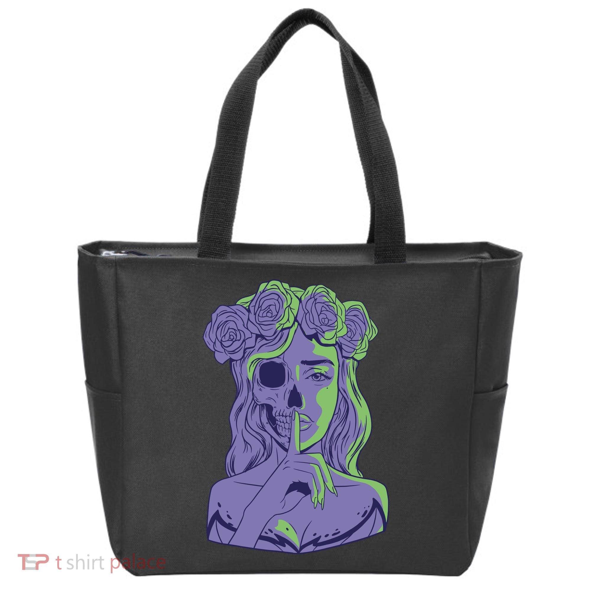 Scary Girl Skeleton Floral Tote Bag