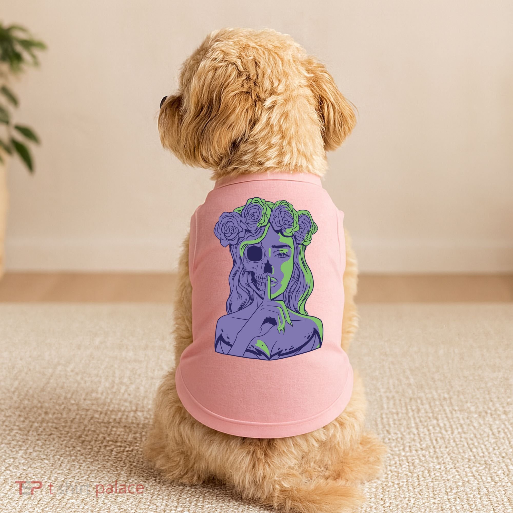 Scary Girl Skeleton Floral Doggie Tank