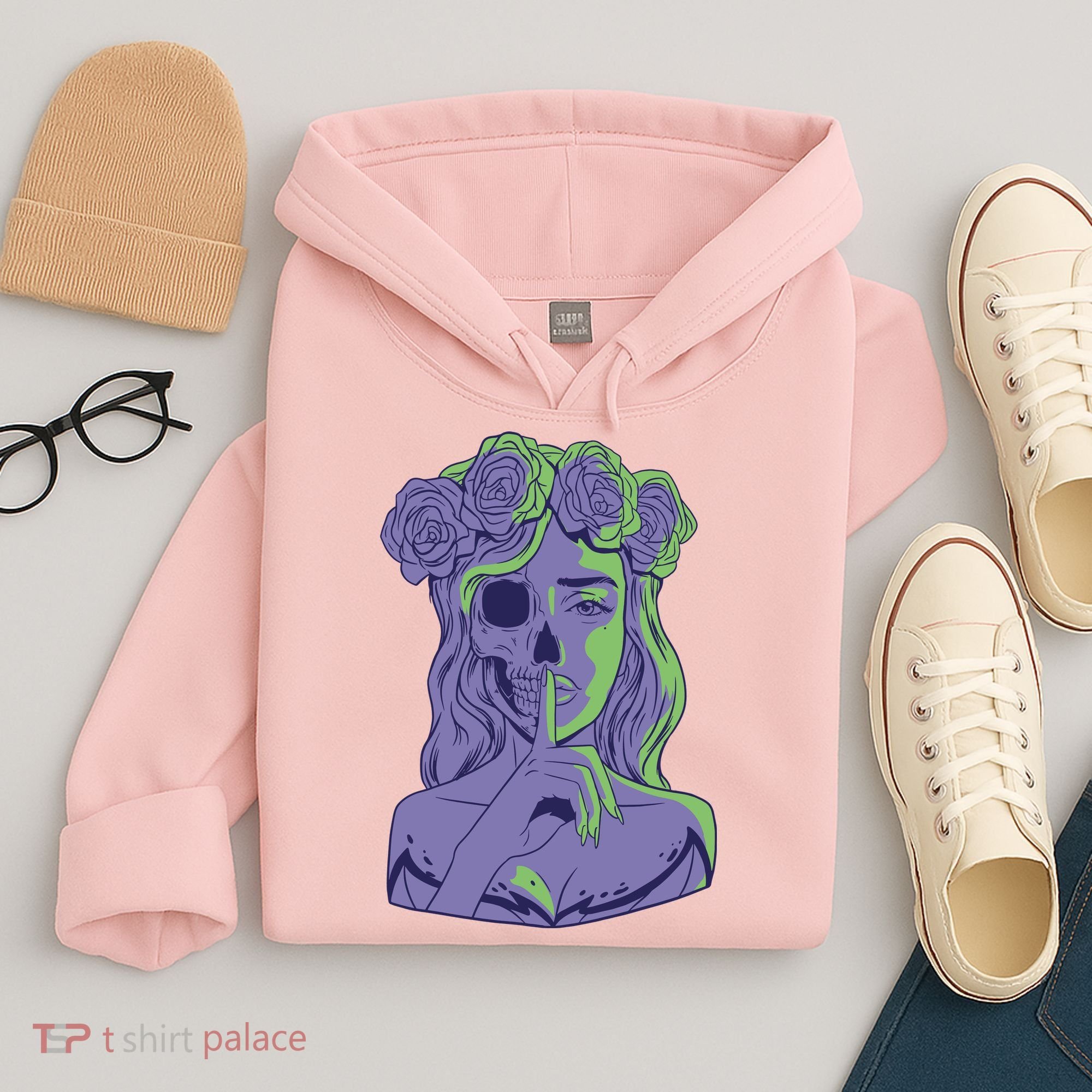 Scary Girl Skeleton Floral Hoodie