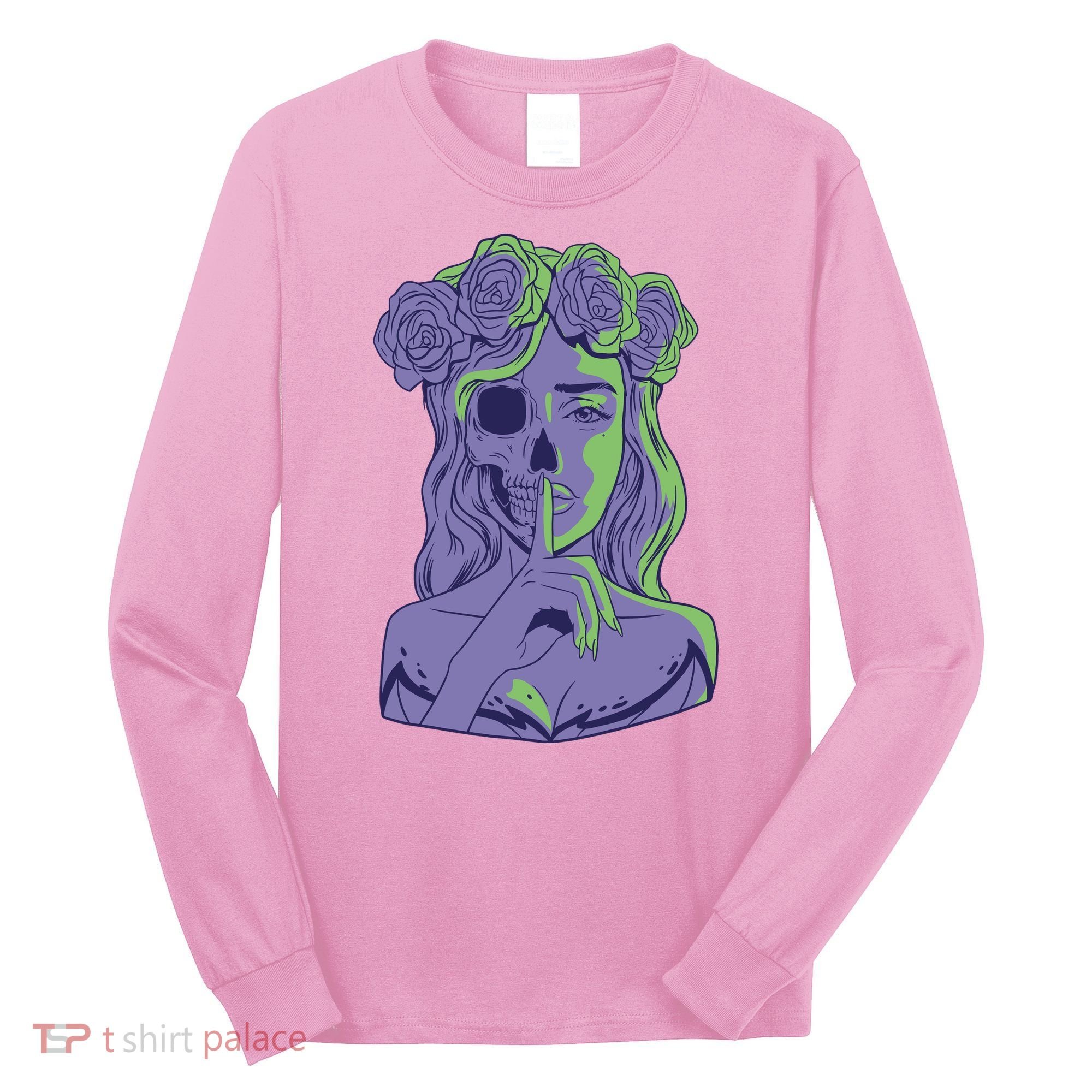Scary Girl Skeleton Floral Long Sleeve Shirt