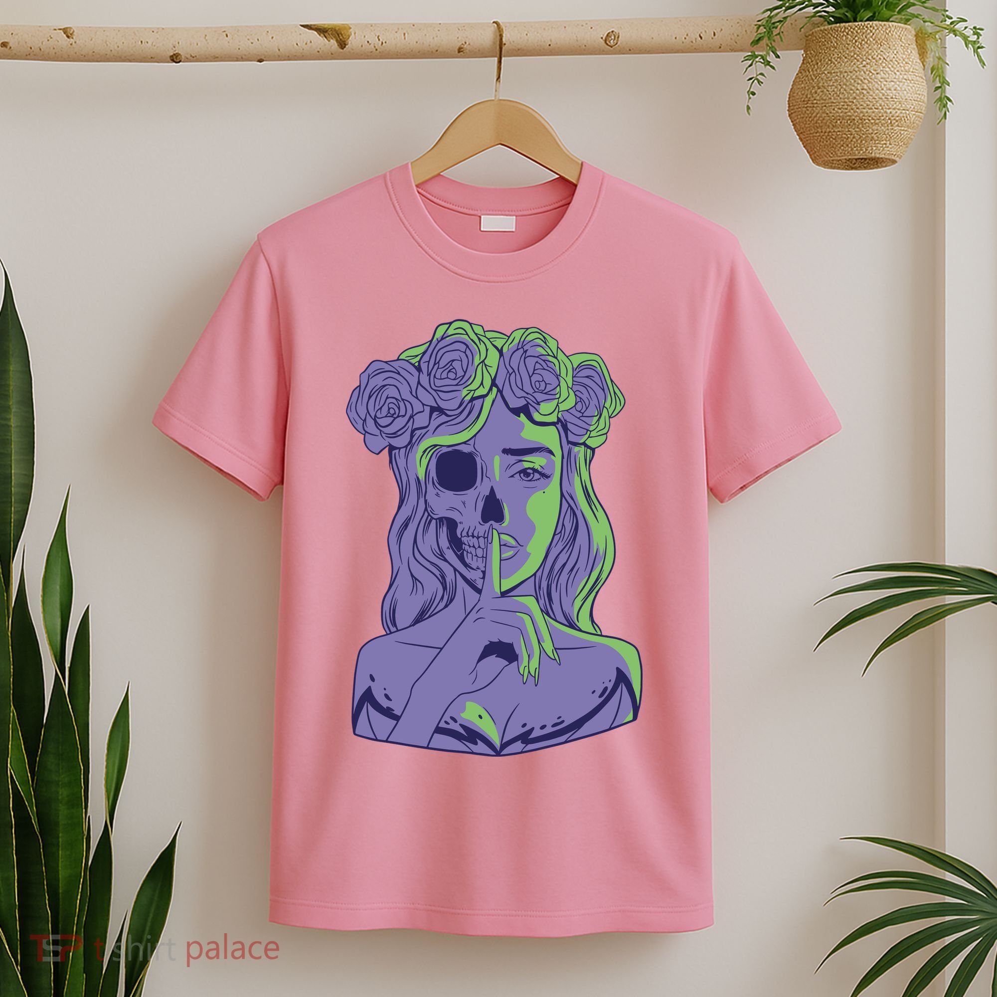Scary Girl Skeleton Floral T-Shirt