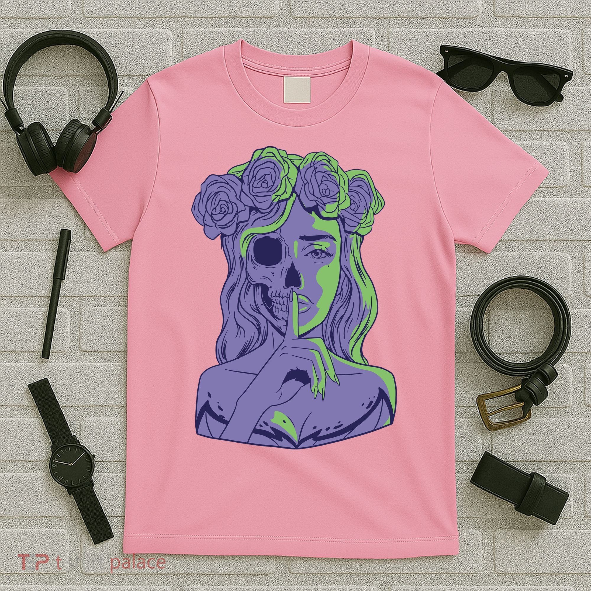 Scary Girl Skeleton Floral T-Shirt