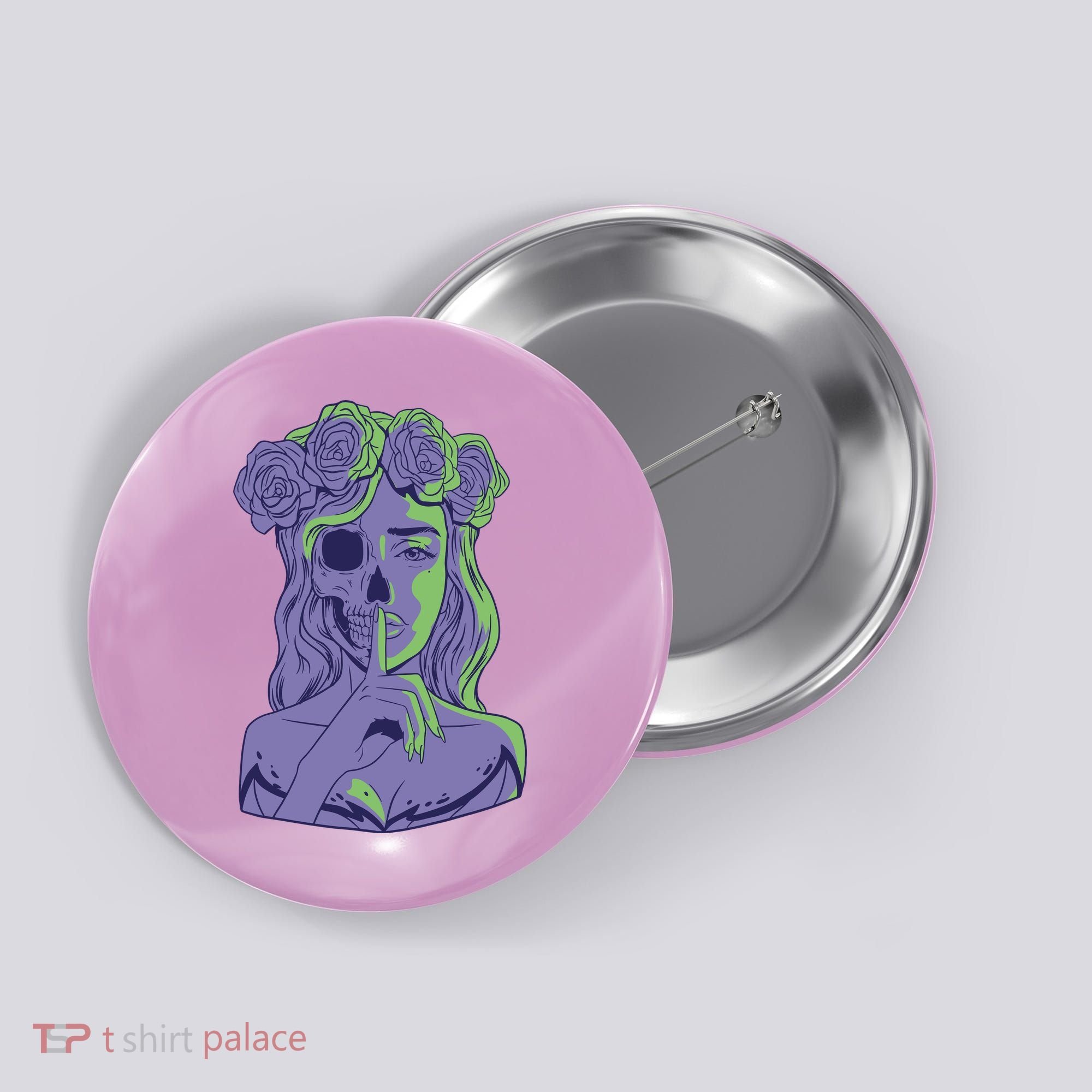 Scary Girl Skeleton Floral Button