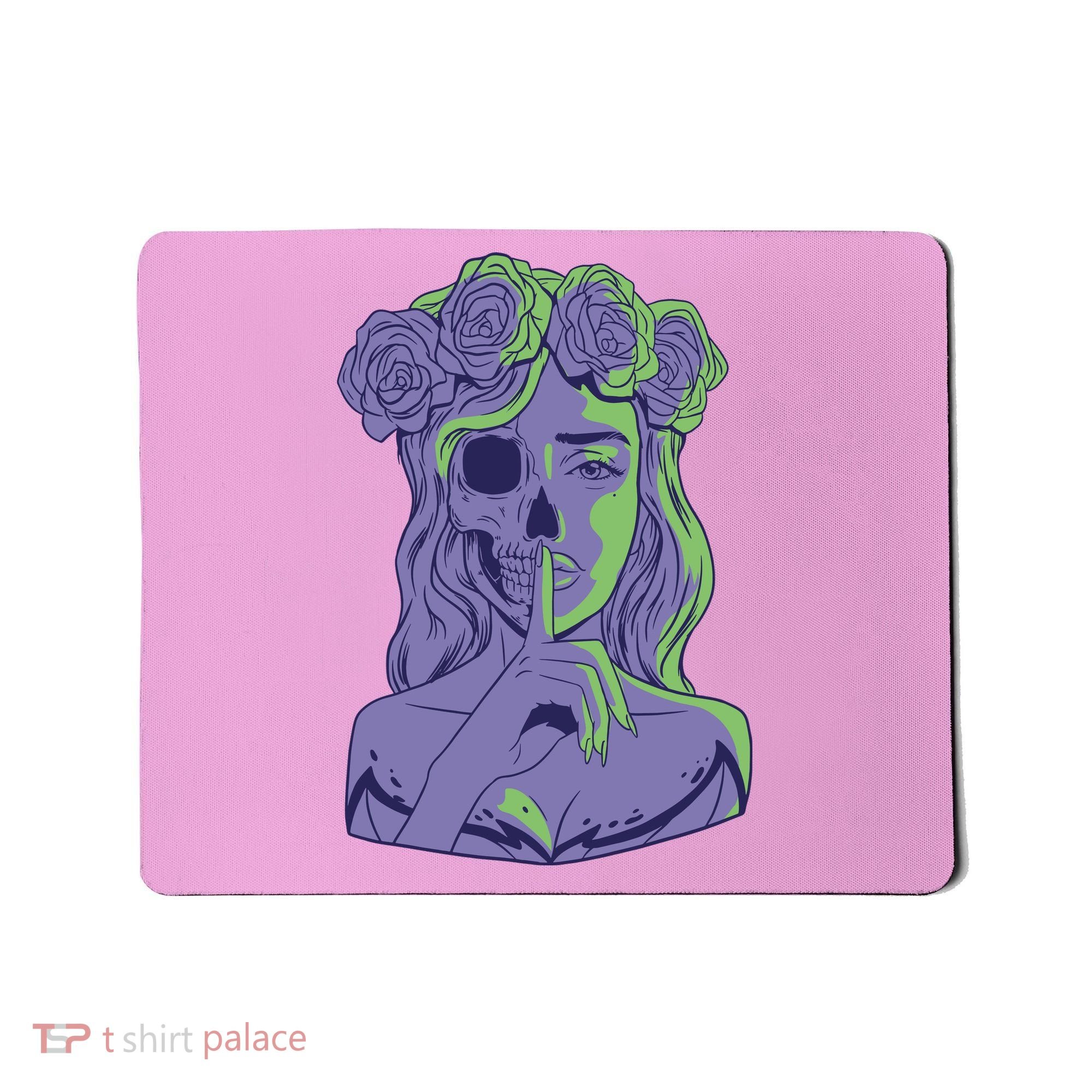 Scary Girl Skeleton Floral Mousepad