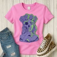Scary Girl Skeleton Floral Women's T-Shirt thumb 3