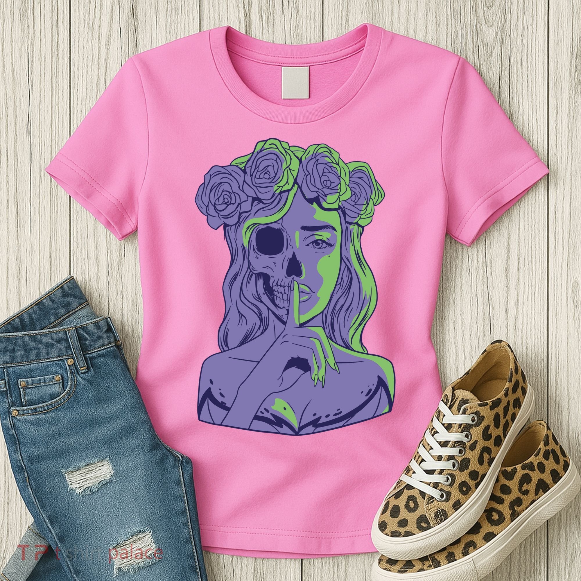 Scary Girl Skeleton Floral Women's T-Shirt