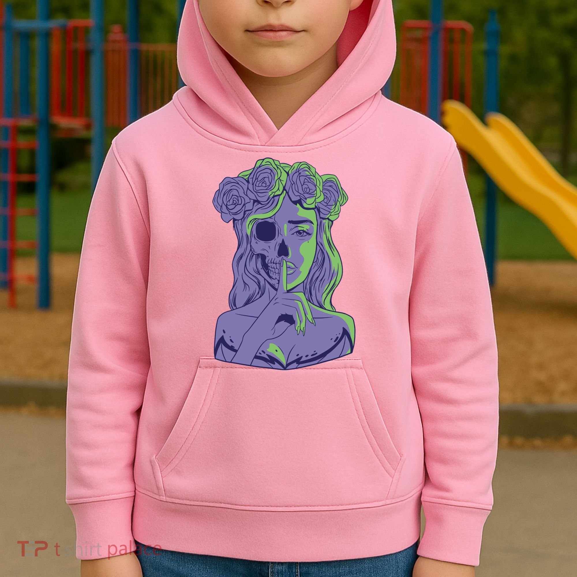 Scary Girl Skeleton Floral Kids Hoodie