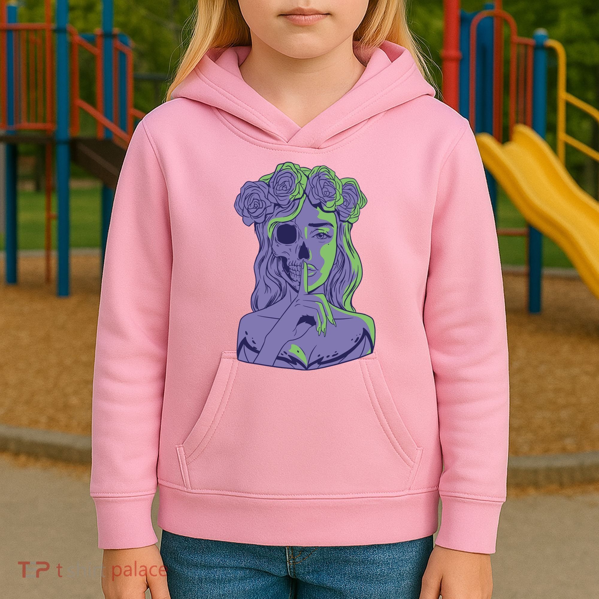 Scary Girl Skeleton Floral Kids Hoodie