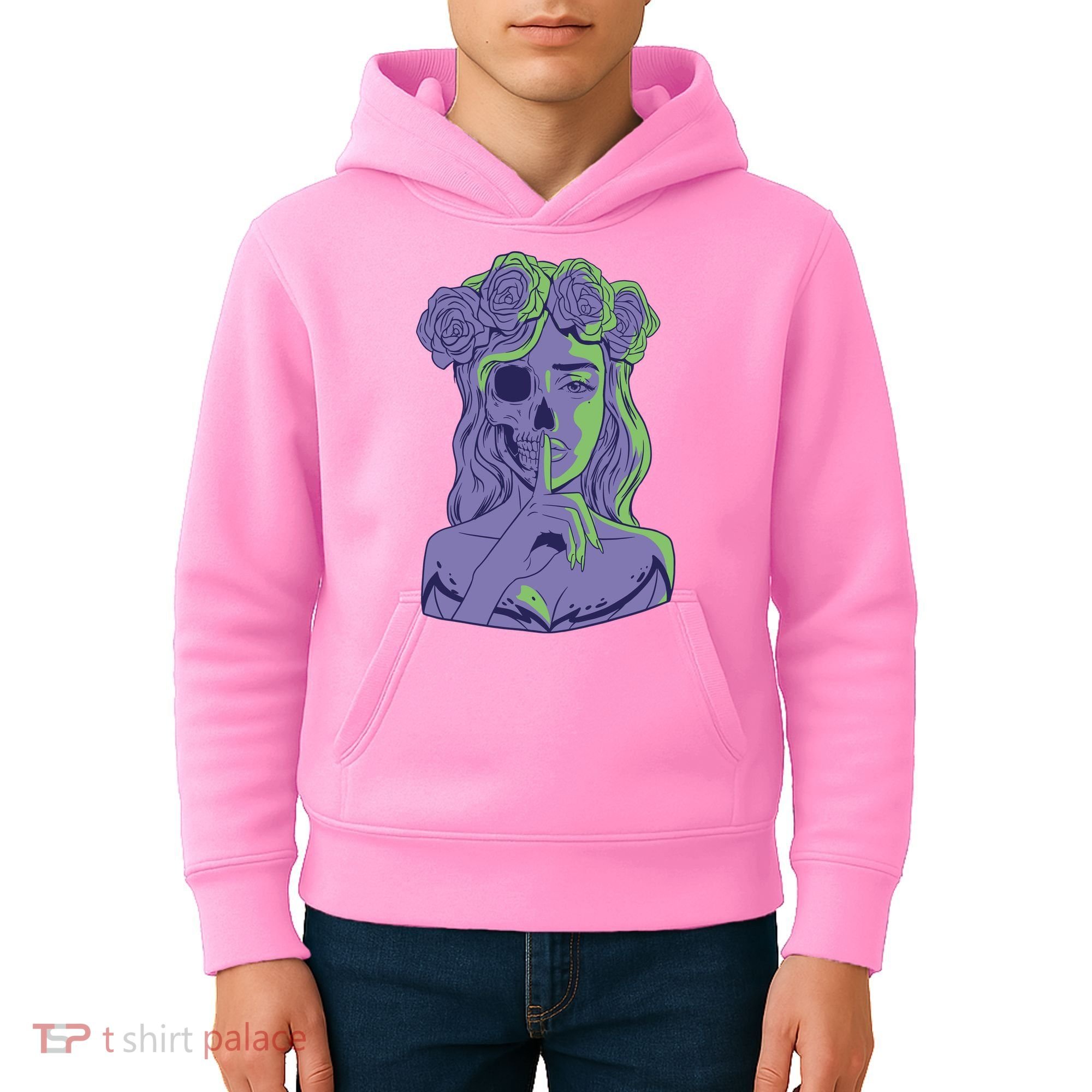 Scary Girl Skeleton Floral Kids Hoodie