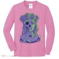 Scary Girl Skeleton Floral Kids Long Sleeve Shirt thumb 0