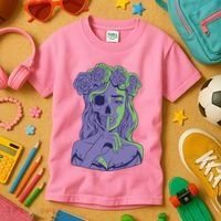 Scary Girl Skeleton Floral Kids T-Shirt thumb 3