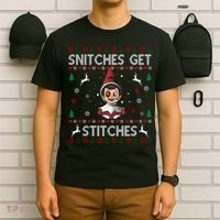 Snitches Get Stitches Ugly Christmas Sweater T-Shirt thumb 6
