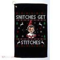 Snitches Get Stitches Ugly Christmas Sweater Golf Towel thumb 0