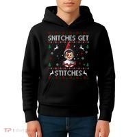 Snitches Get Stitches Ugly Christmas Sweater Kids Hoodie thumb 4
