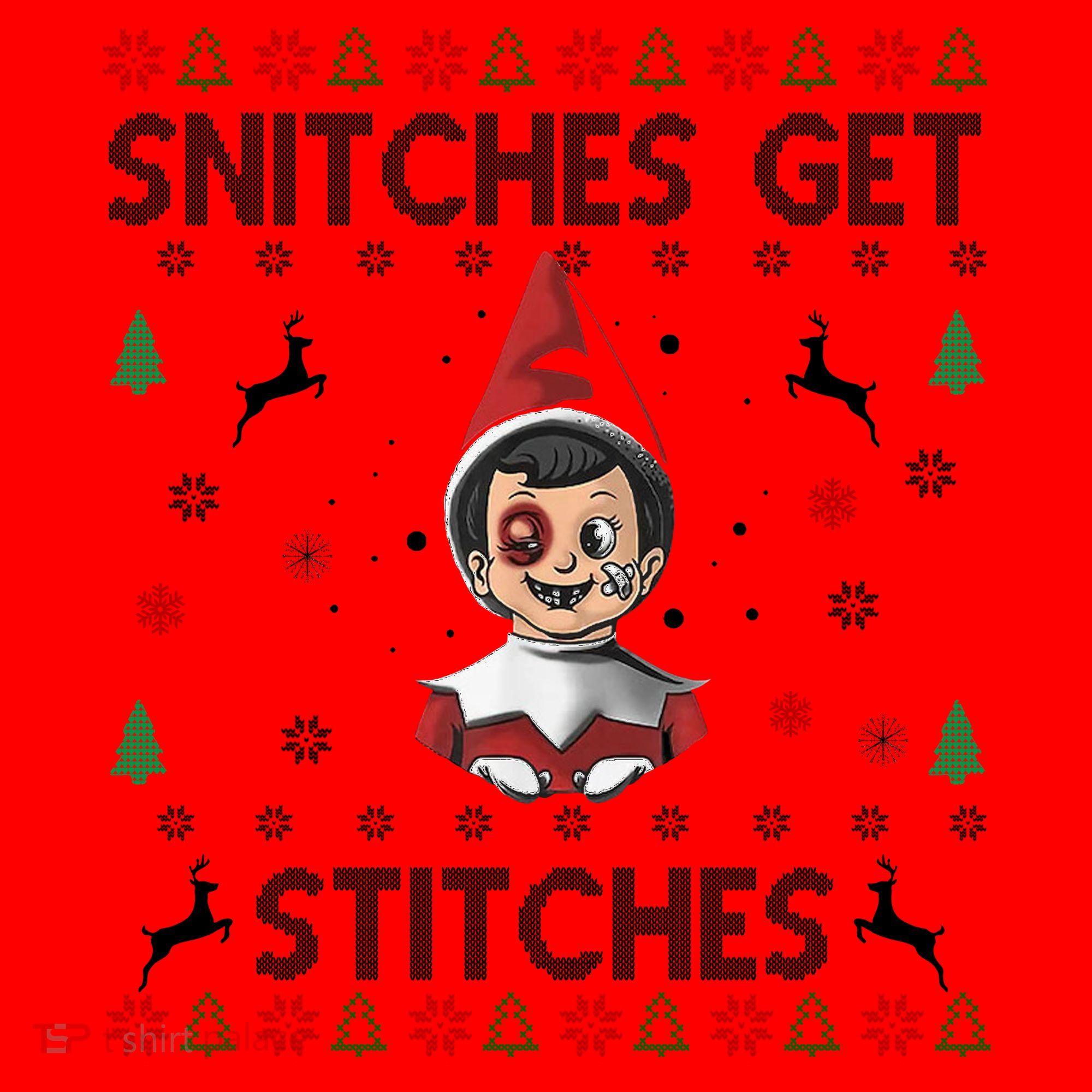 Snitches Get Stitches Ugly Christmas Sweater Santa Hat