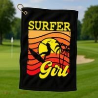 Surfer Girl Surfboarding Surf Lover Surfboard Golf Towel thumb 1