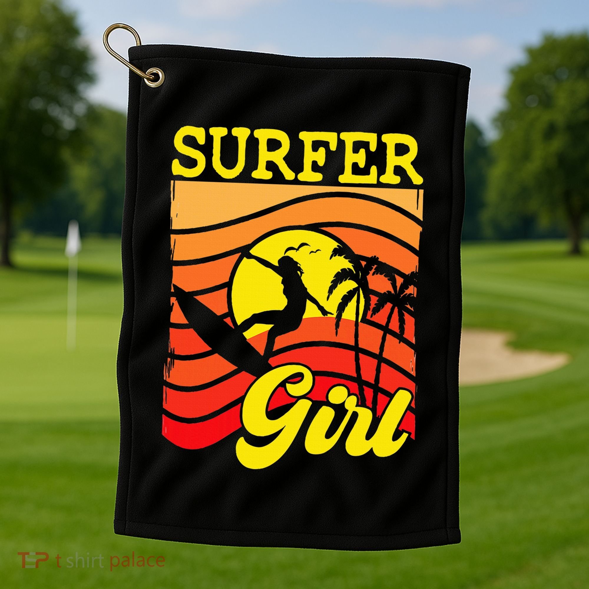 Surfer Girl Surfboarding Surf Lover Surfboard Golf Towel