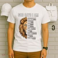 S God Says I Am Lion Christian T-Shirt thumb 6