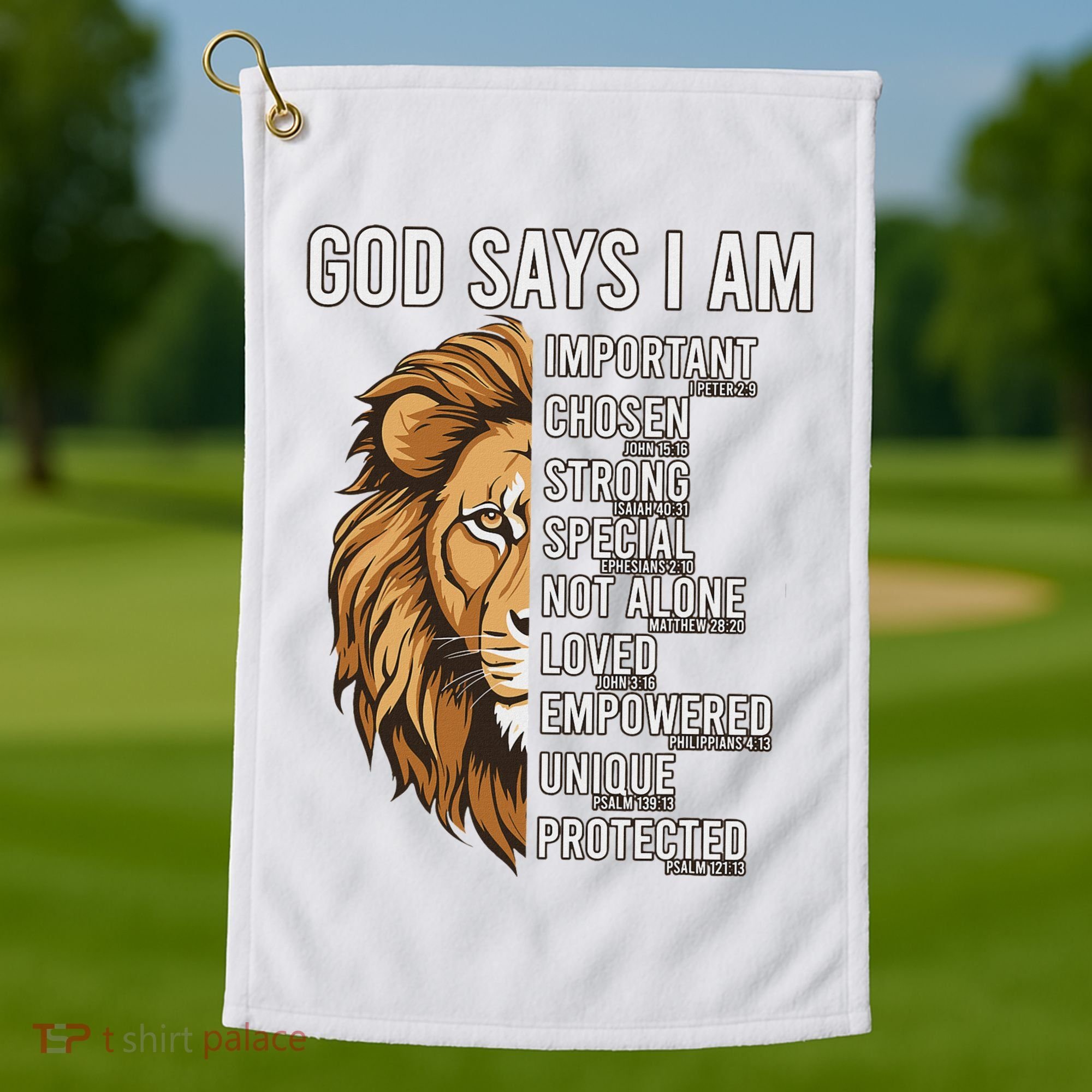 S God Says I Am Lion Christian Golf Towel