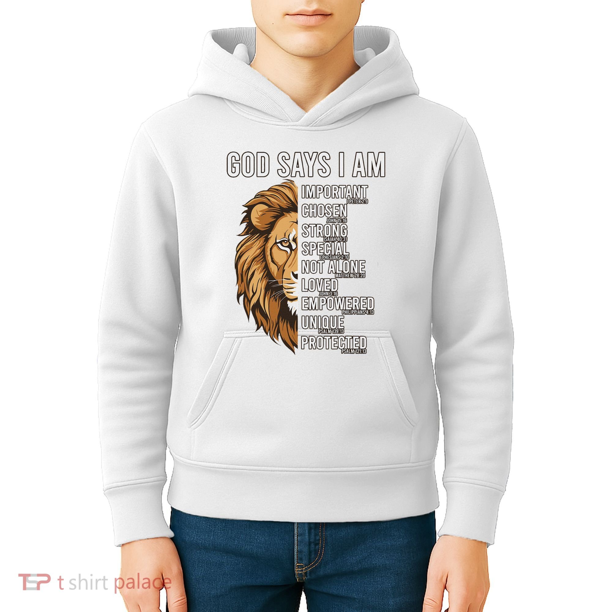 S God Says I Am Lion Christian Kids Hoodie