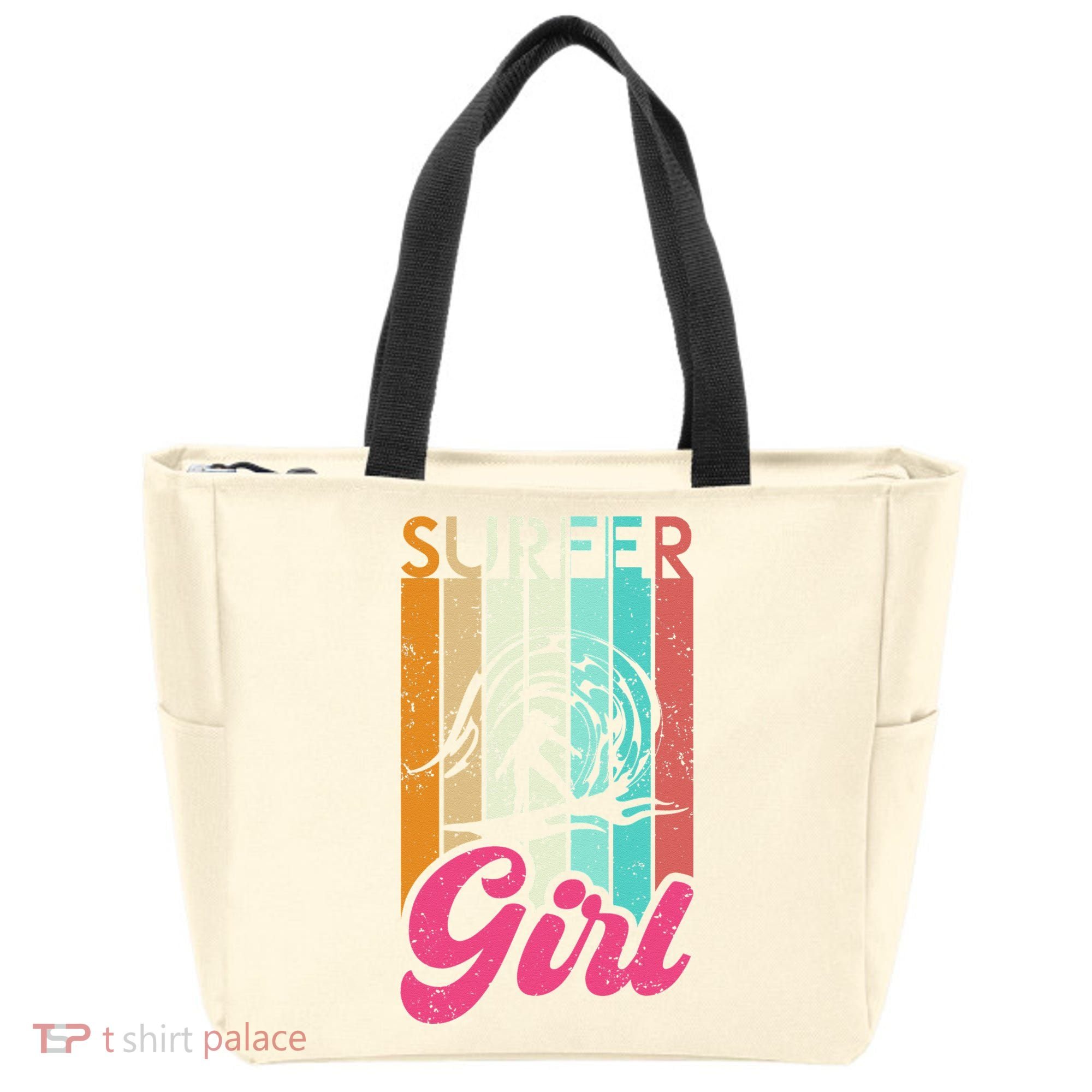 Surfer Girl Surfboard Women Surf Ocean Retro Surfing Tote Bag