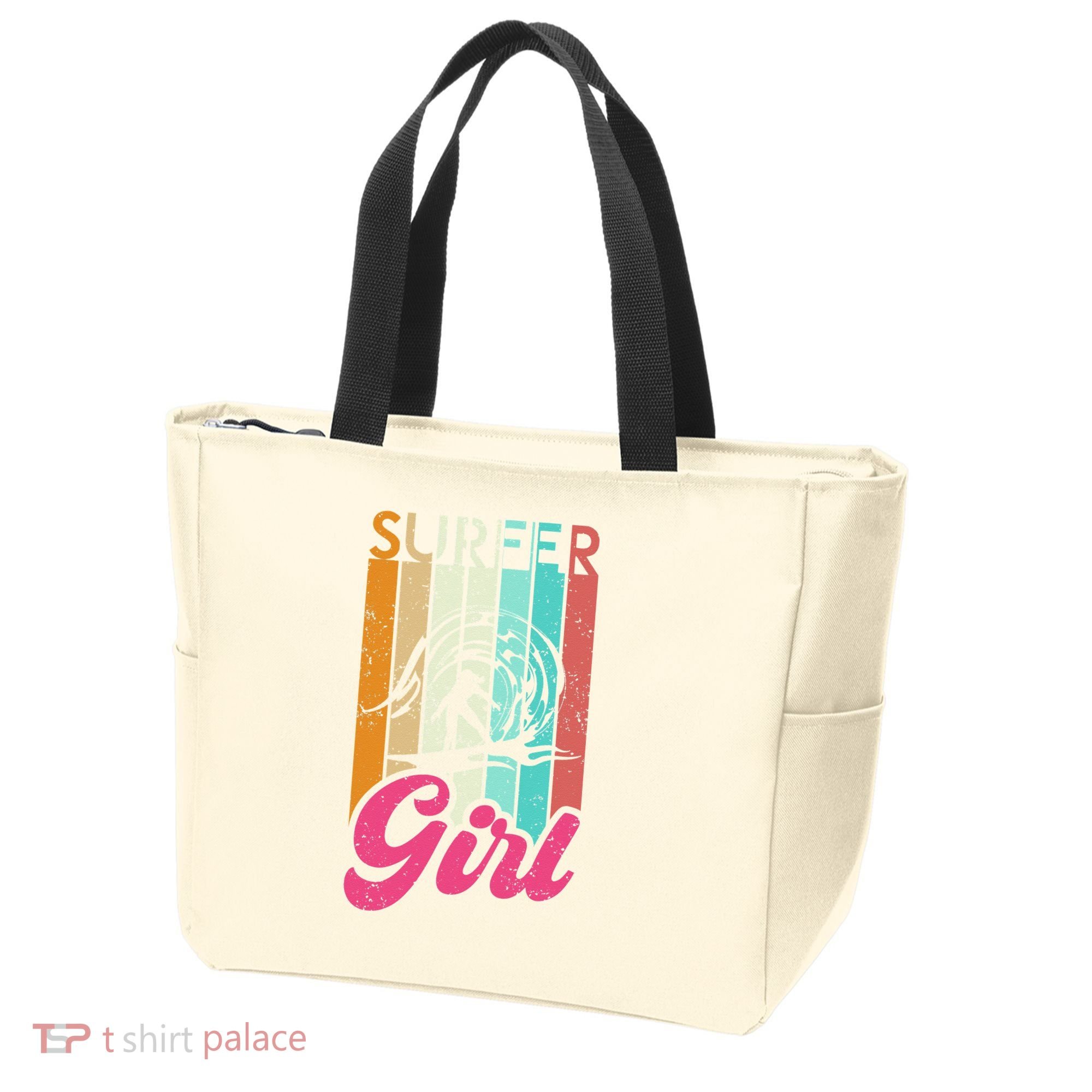 Surfer Girl Surfboard Women Surf Ocean Retro Surfing Tote Bag