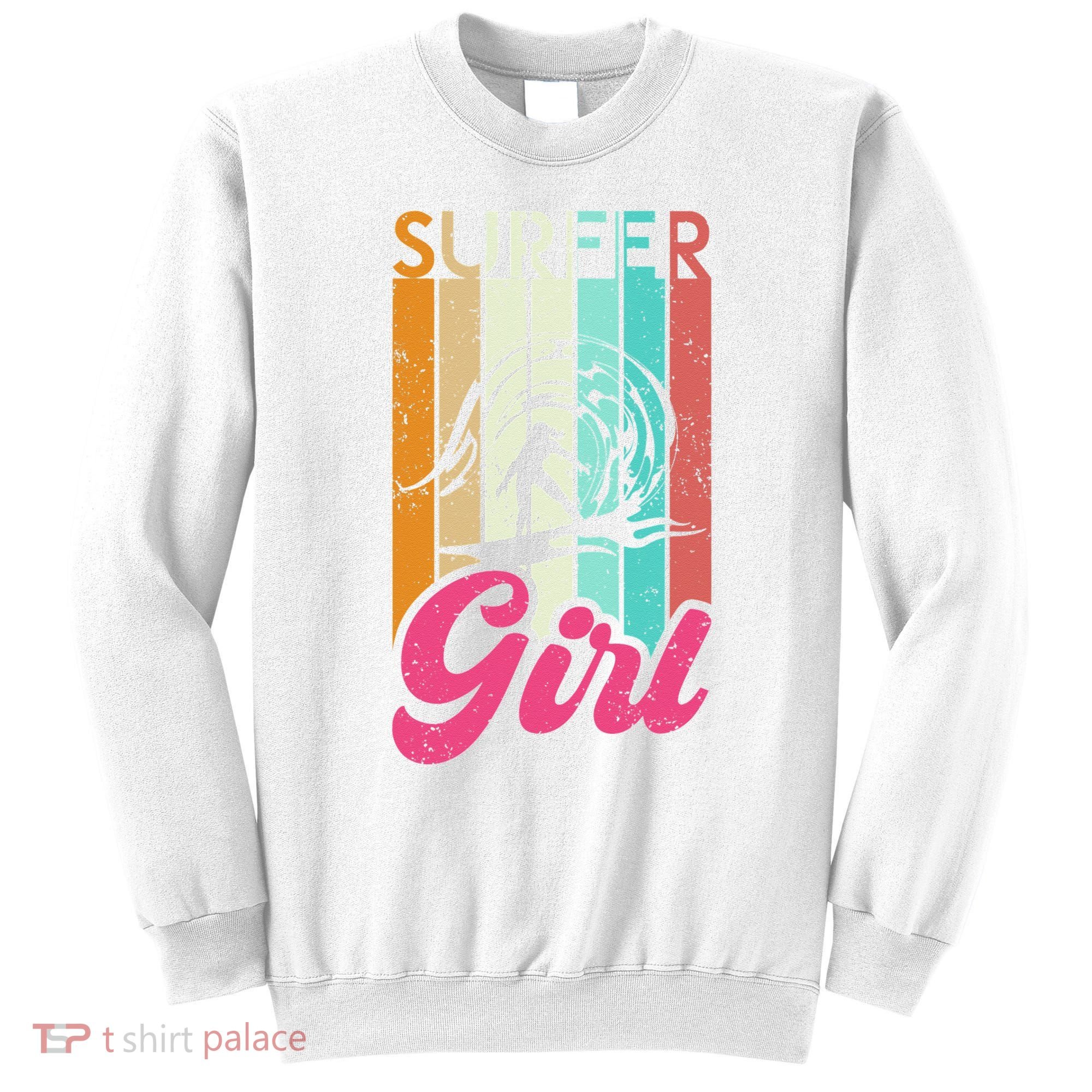 Surfer Girl Surfboard Women Surf Ocean Retro Surfing Sweatshirt