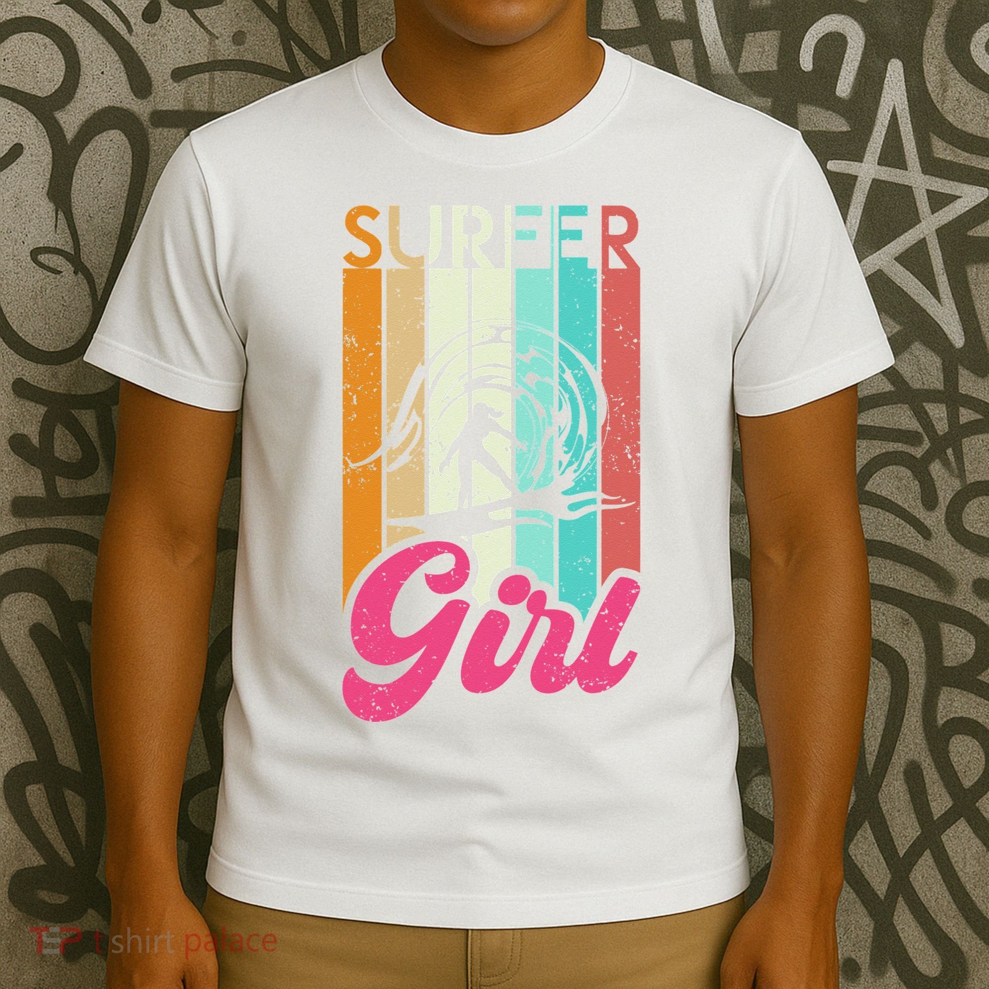 Surfer Girl Surfboard Women Surf Ocean Retro Surfing T-Shirt