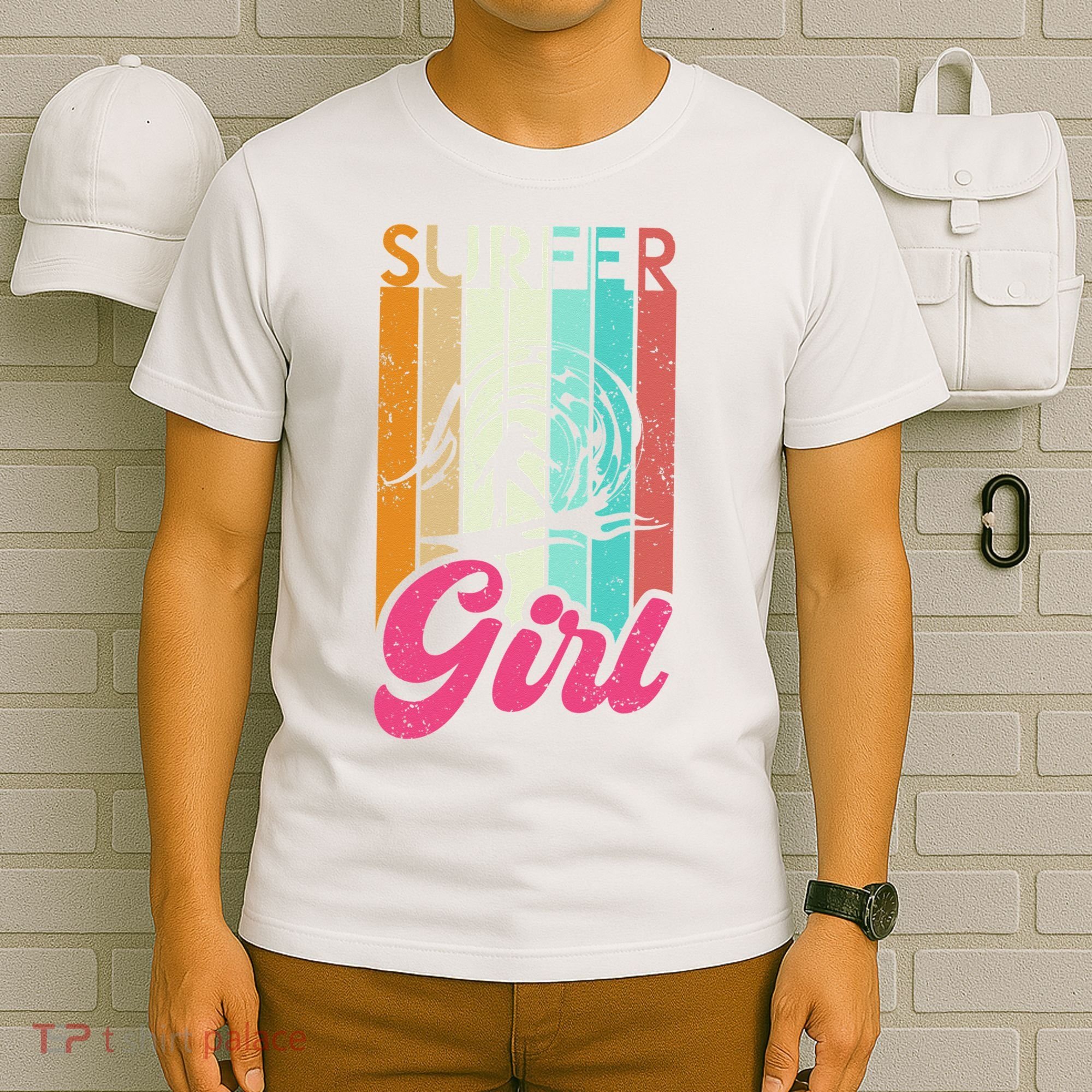 Surfer Girl Surfboard Women Surf Ocean Retro Surfing T-Shirt