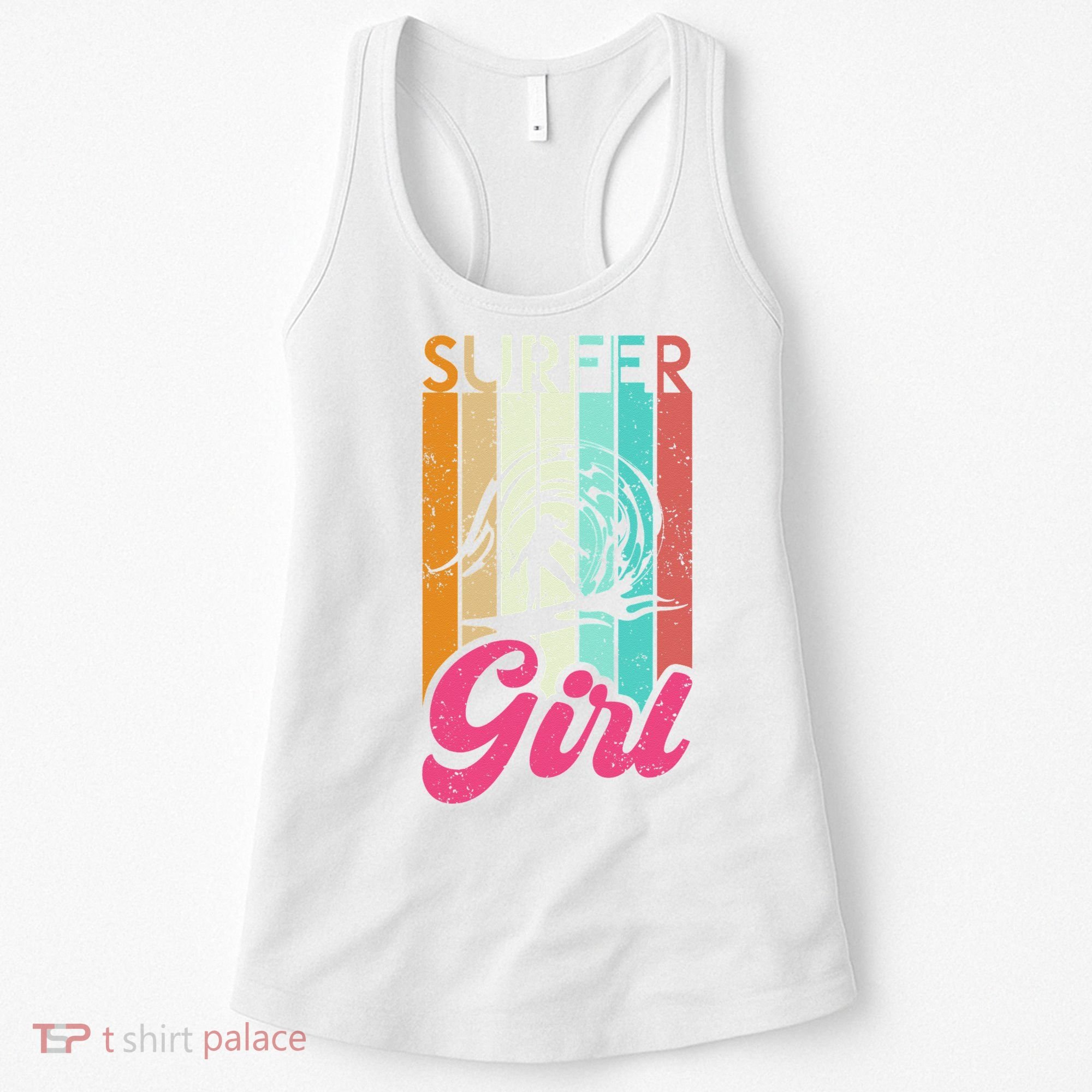 Surfer Girl Surfboard Women Surf Ocean Retro Surfing Women's Tank Top