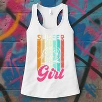 Surfer Girl Surfboard Women Surf Ocean Retro Surfing Women's Tank Top thumb 3