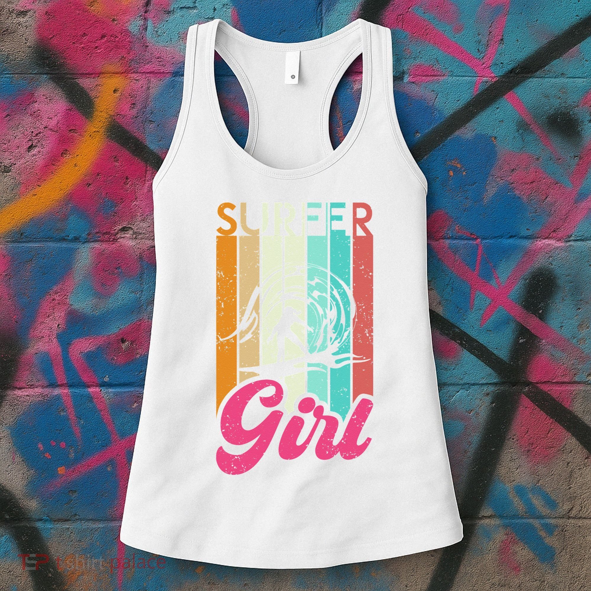 Surfer Girl Surfboard Women Surf Ocean Retro Surfing Women's Tank Top