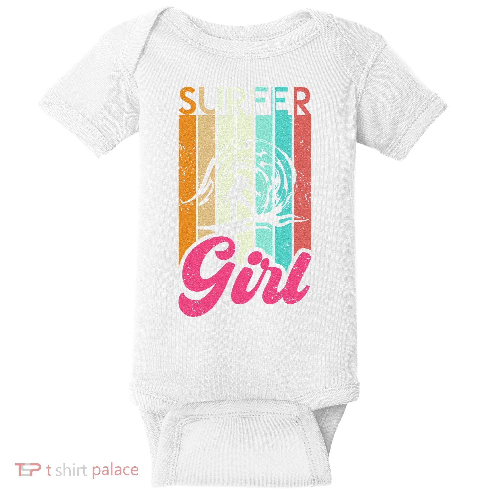 Surfer Girl Surfboard Women Surf Ocean Retro Surfing Baby Bodysuit