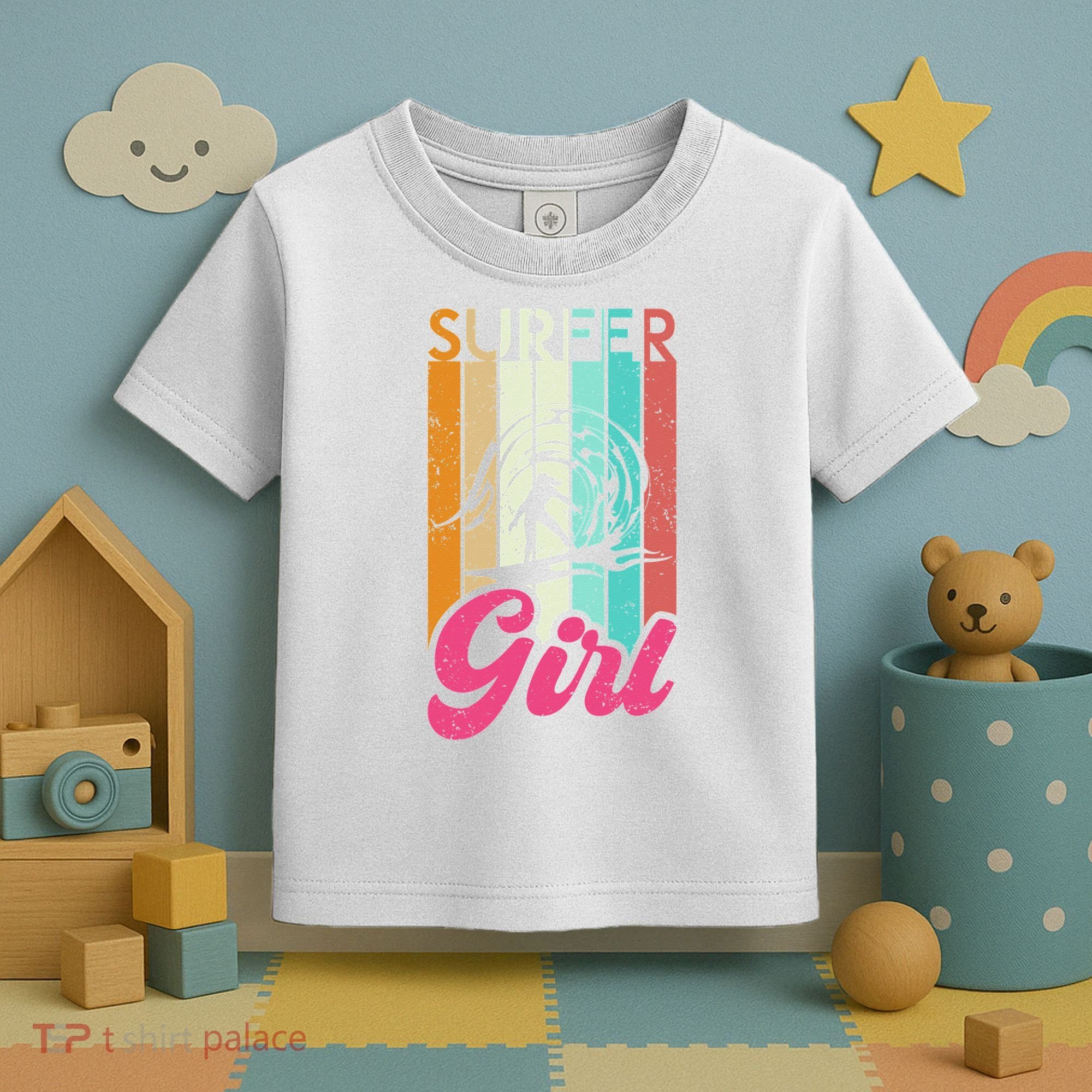 Surfer Girl Surfboard Women Surf Ocean Retro Surfing Toddler T-Shirt