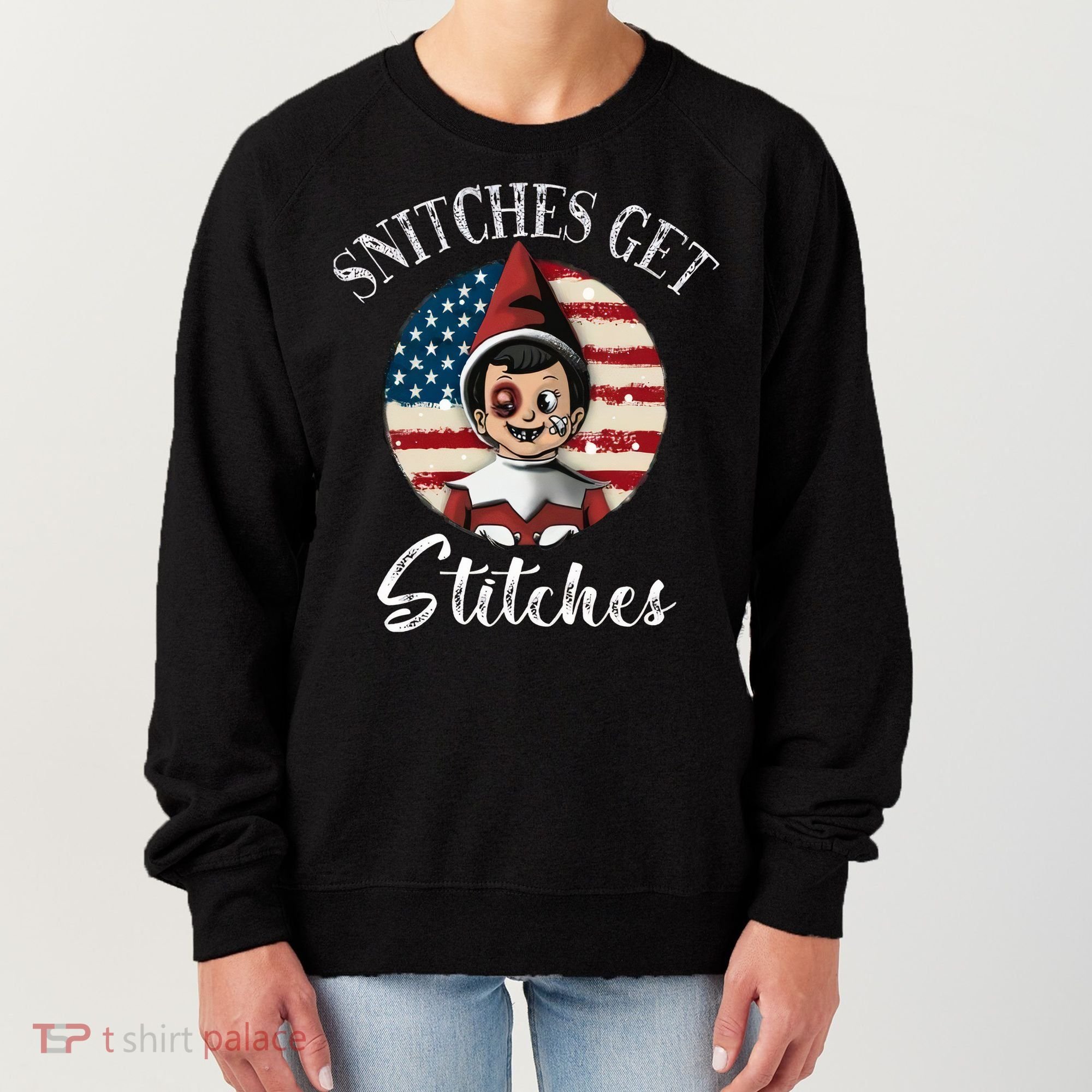 Snitches Get Stitches Funny US Flag Christmas Women's Sweatshirt