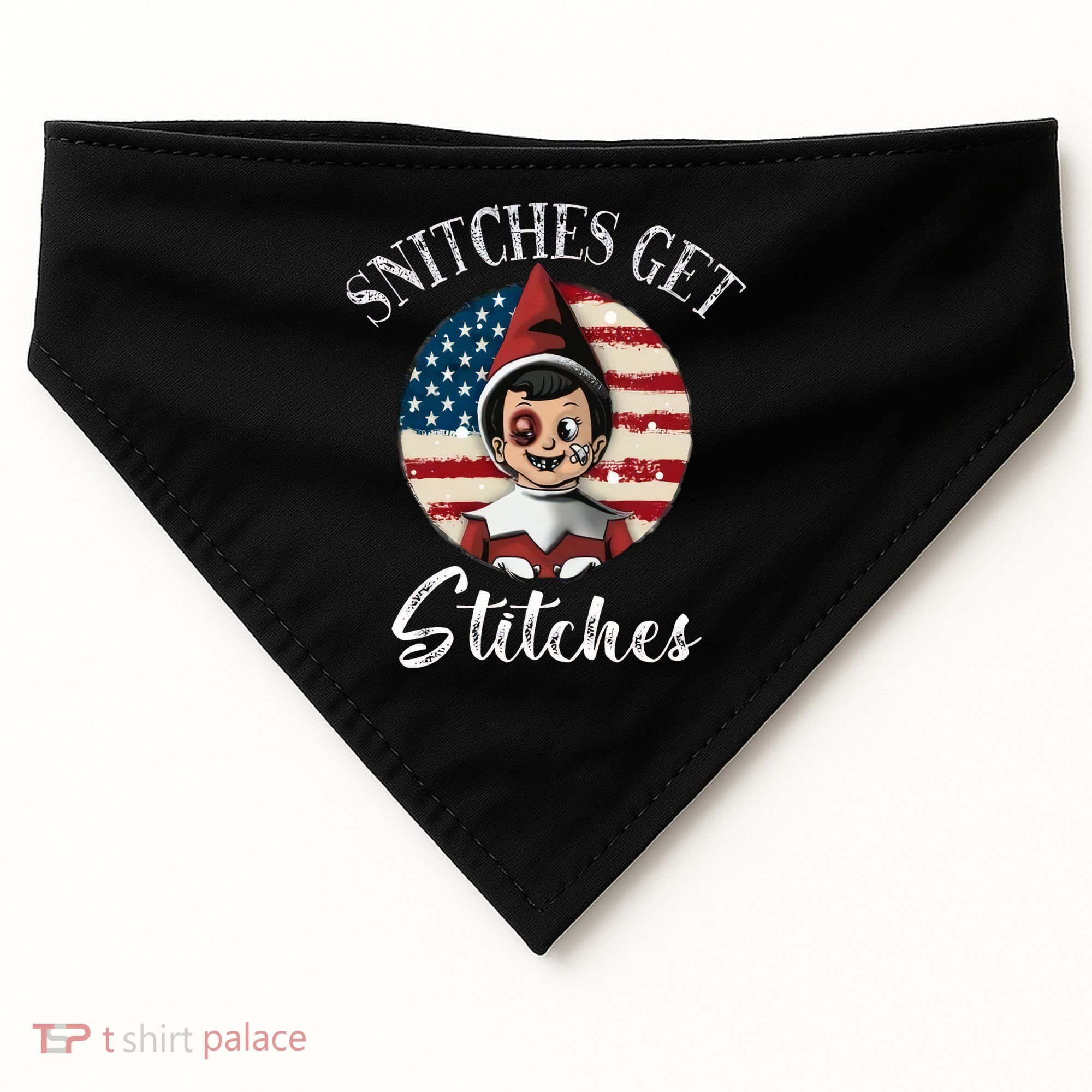 Snitches Get Stitches Funny US Flag Christmas USA-Made Doggie Bandana