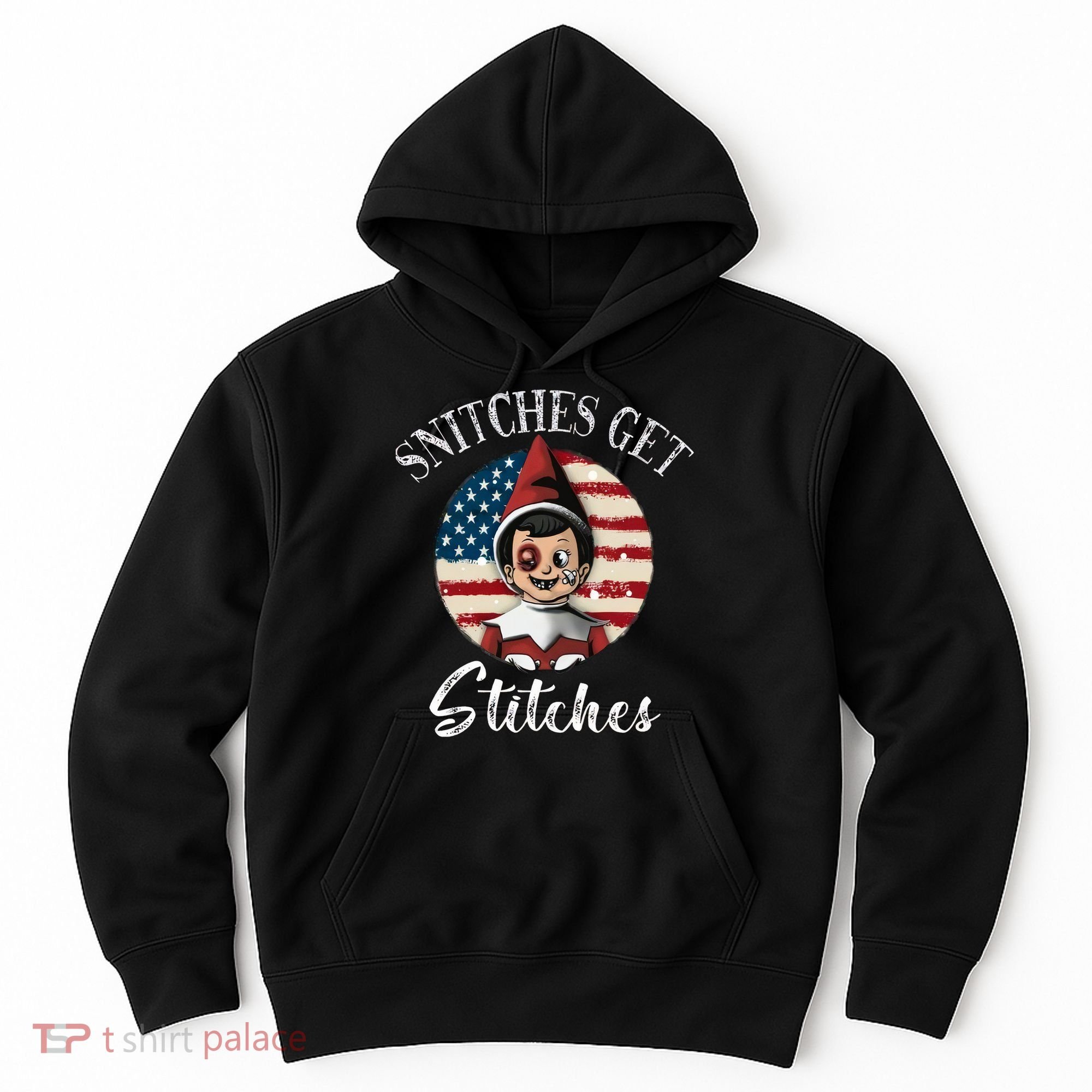 Snitches Get Stitches Funny US Flag Christmas Hoodie